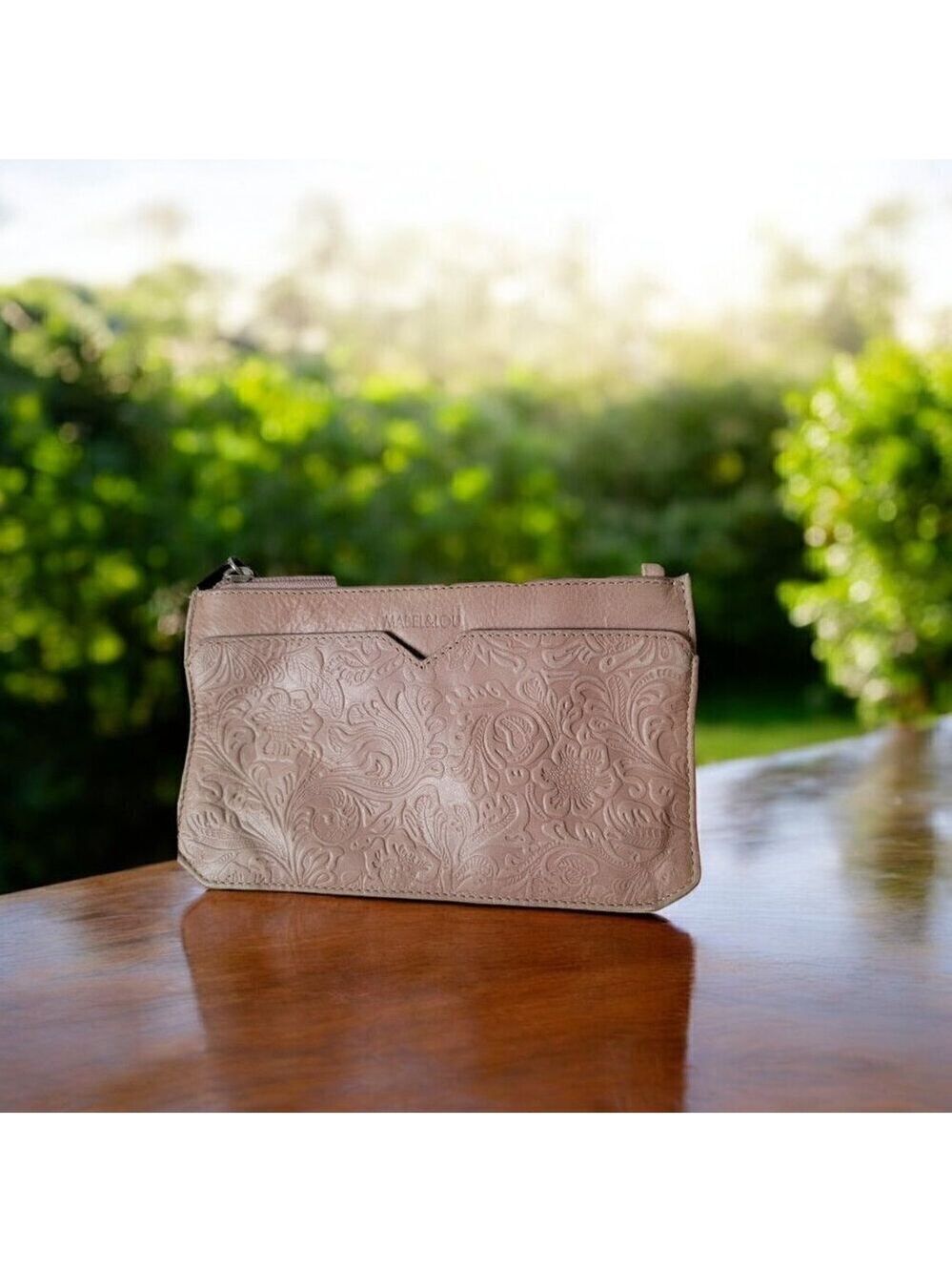 Pink Leather Mabel & Lou Card Wallet with Crossbody Strap - Perfect for Travel
